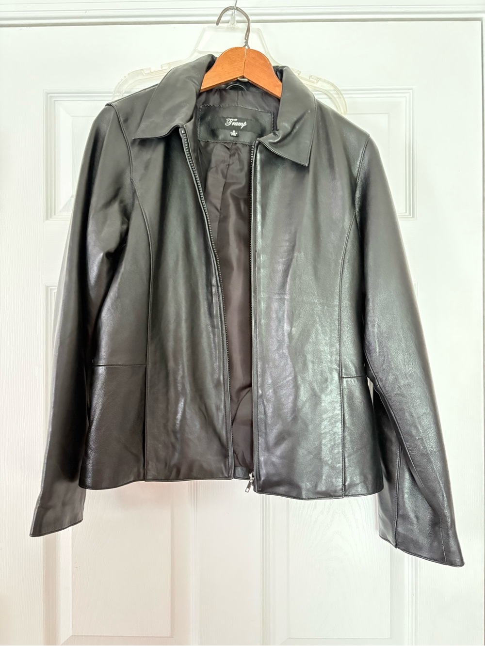 Vintage 90s Trump Leather Jacket, Zip Up Casino Outerwear, Black Lambskin, small